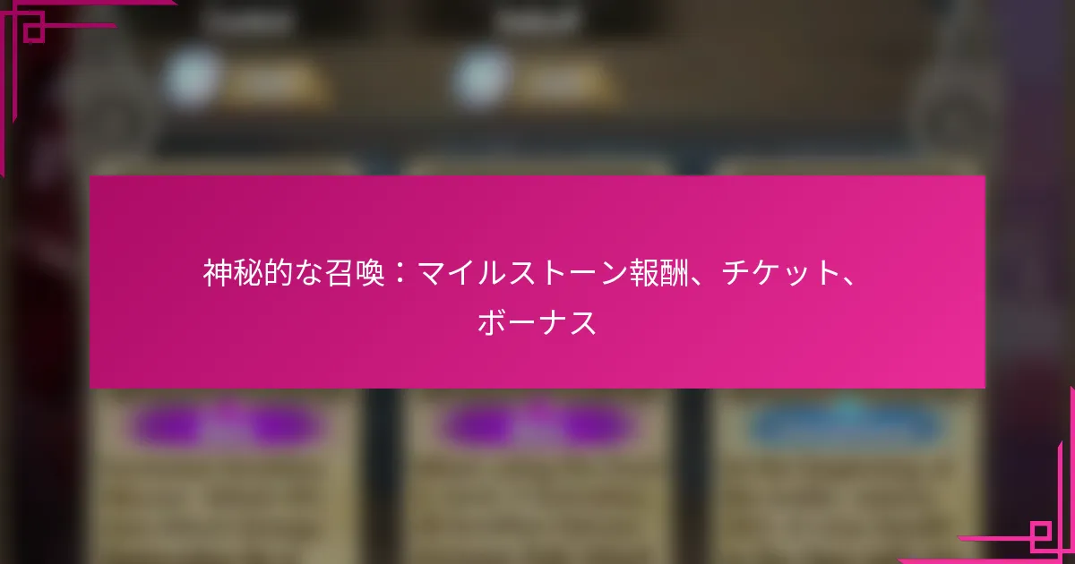 神秘的な召喚：マイルストーン報酬、チケット、ボーナス